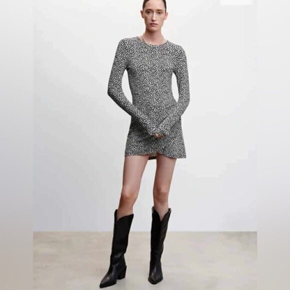 Mango, Flower Print Long Sleeve Dress - Black. Size: XS, 2 US. NIB - Picture 6 of 10